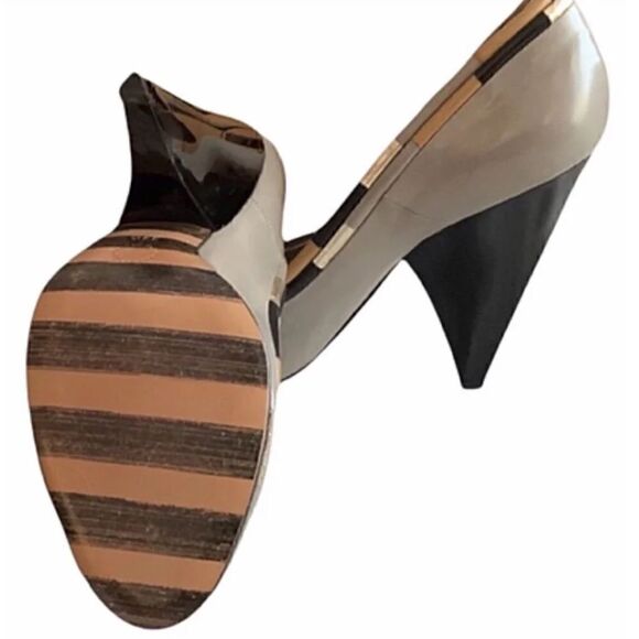 GEORGINA GOODMAN NWOT Color Block Peep-Toe  Heels-Striped Soles 39.5 - Picture 3 of 7